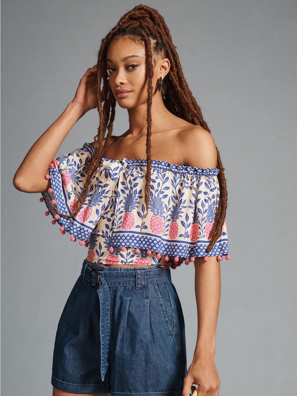 FARM Rio x Anthropologie Off-The-Shoulder Ruffle Blouse